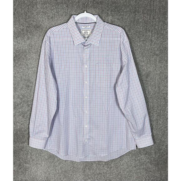 Jos A Bank 1905 Stretch Slim Fit Button Up Shirt‎ Mens Size 17.5-36 Pink Blue - Picture 1 of 5